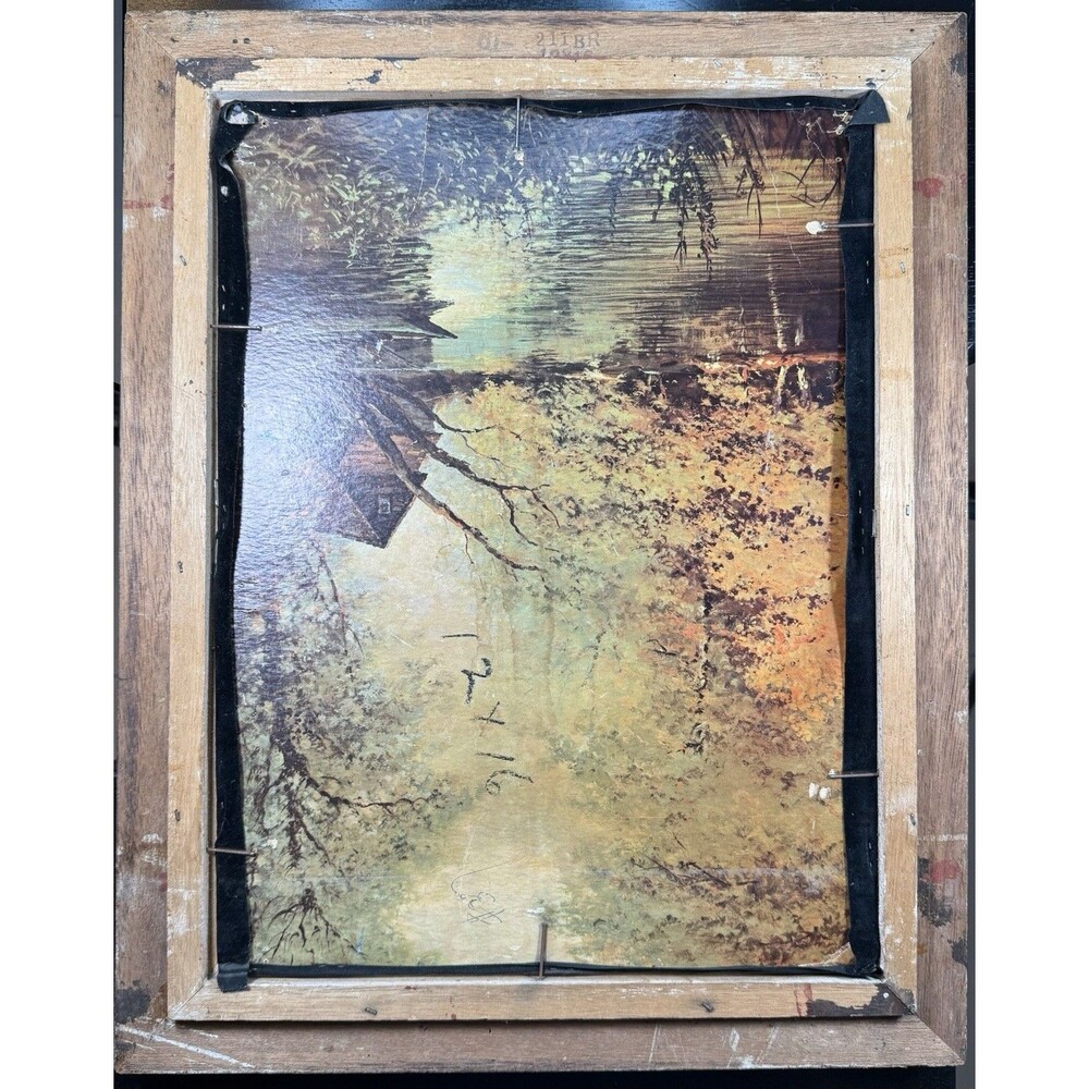 Fall Landscape Painted On Black Velvet Framed - Picture 8 of 9
